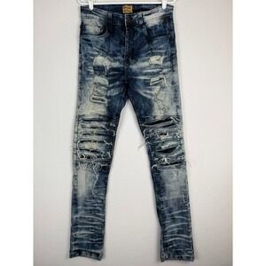 Grindhouse Shredded Stretch Jeans Mens 31x33 Buckle Denim Distressed Bleach Wash